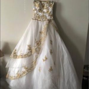 White and gold ball gown